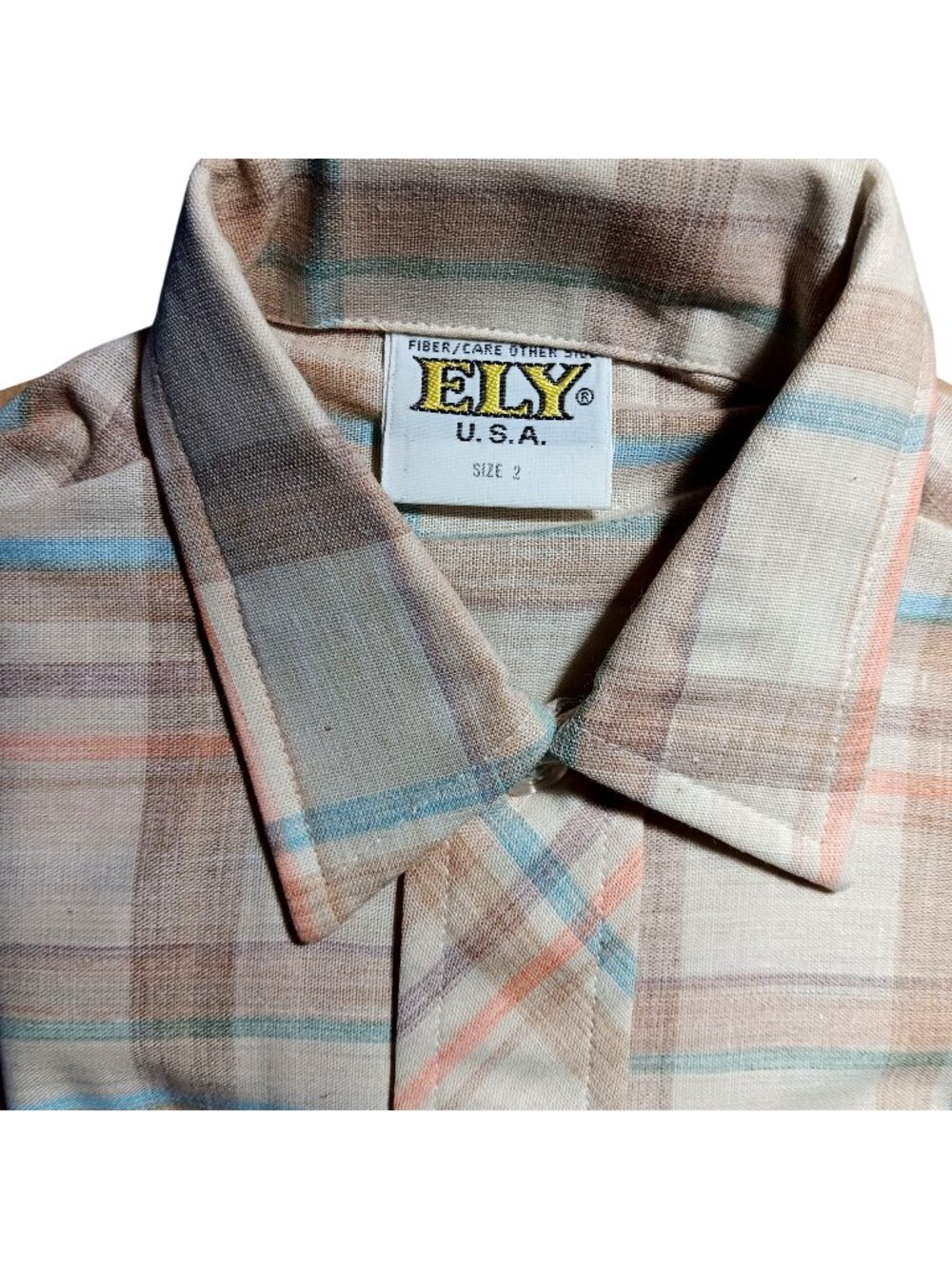 BOYS 2T SHIRT Vintage 1970's Shirt ELY BOYS PINK/BLUE PLAID THIN HIPPY USA NEW